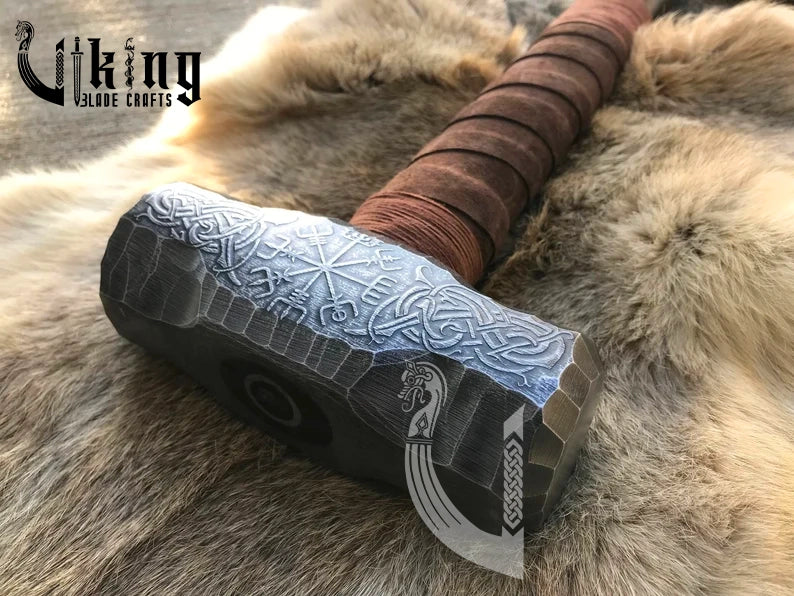 Vegvisir Viking Hammer – Hand Carved Hammer with Norse Compass Symbol