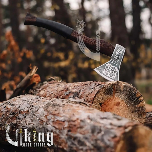 Handmade Functional Viking Axe – High Carbon Steel Blade with Leather Sheath Viking_Blade_Crafts