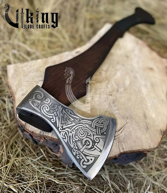 Handmade Functional Viking Axe – High Carbon Steel Blade with Leather Sheath Viking_Blade_Crafts