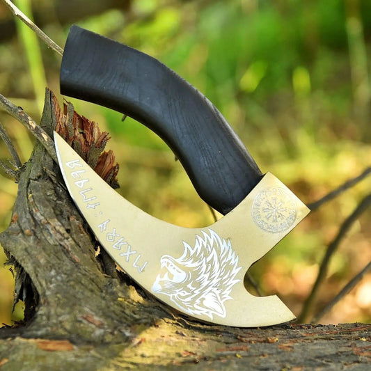 Viking Wolf with Helm of Awe & Runes Pizza Slice Axe with Sheath Viking_Blade_Crafts