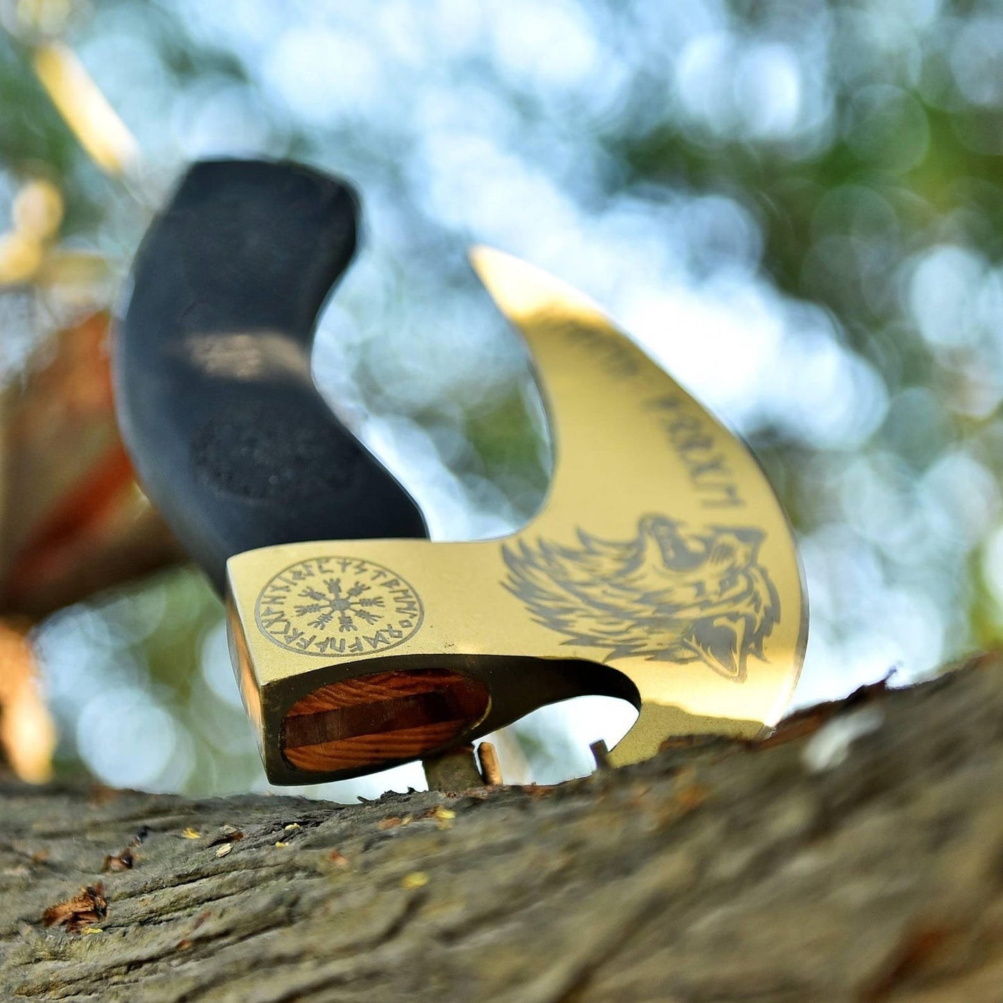 Viking Wolf with Helm of Awe & Runes Pizza Slice Axe with Sheath