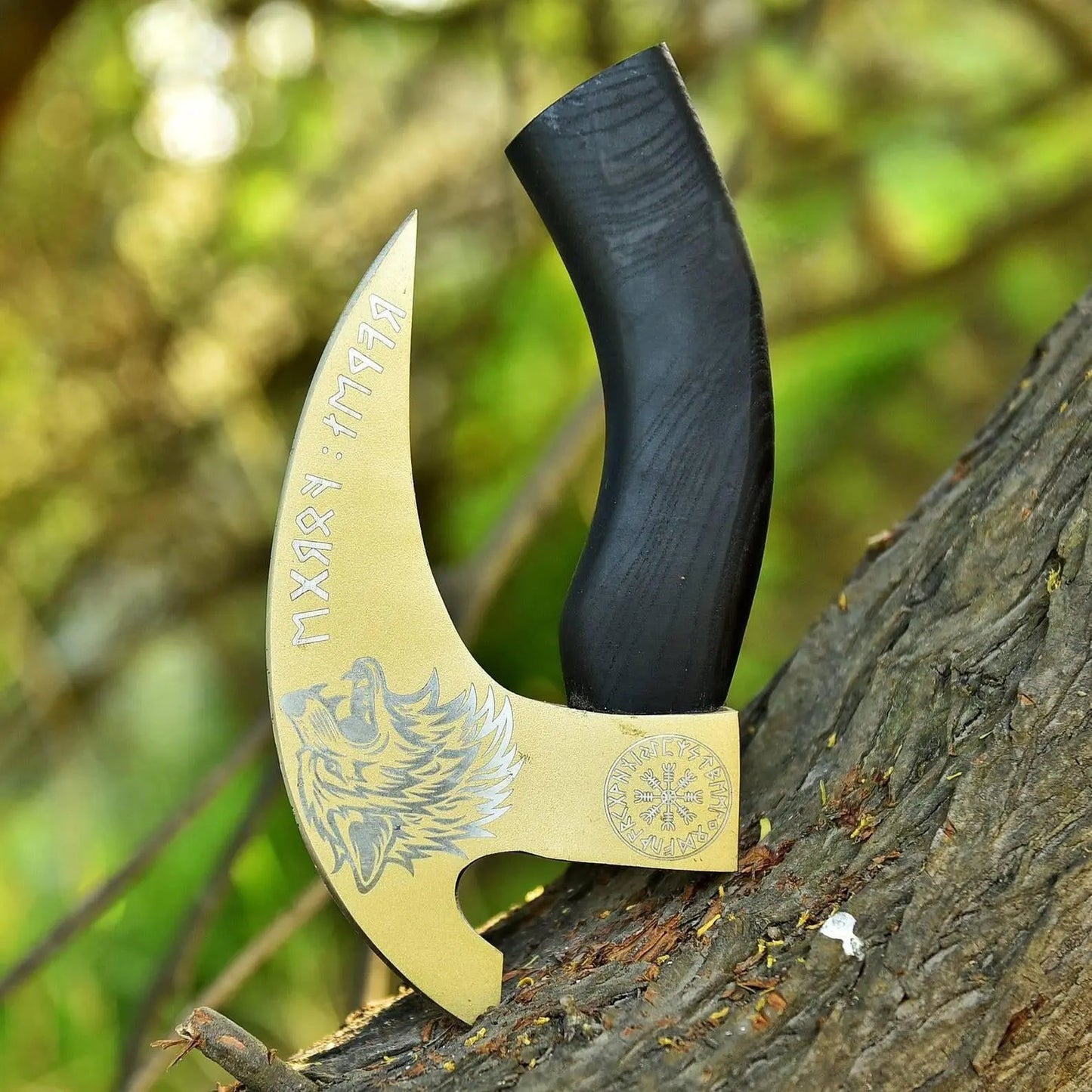 Viking Wolf with Helm of Awe & Runes Pizza Slice Axe with Sheath Viking_Blade_Crafts