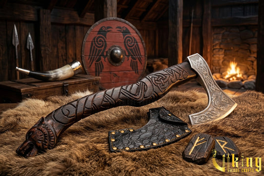 Fenrir Series Viking Axe | Intricate Wolf Handle | Hand-Forged Steel | Wooden Gift Box
