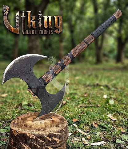 Hand-Forged Viking Warrior Double-Headed 33"Inches Axe & Leather Cover