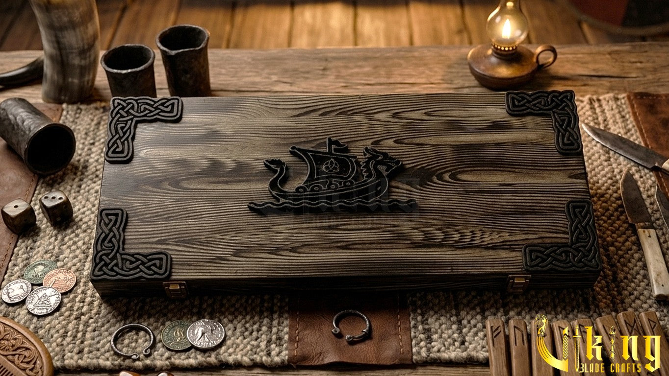 Hand Forged Viking Axe Carved Wolf Handle With Gift Wooden Box