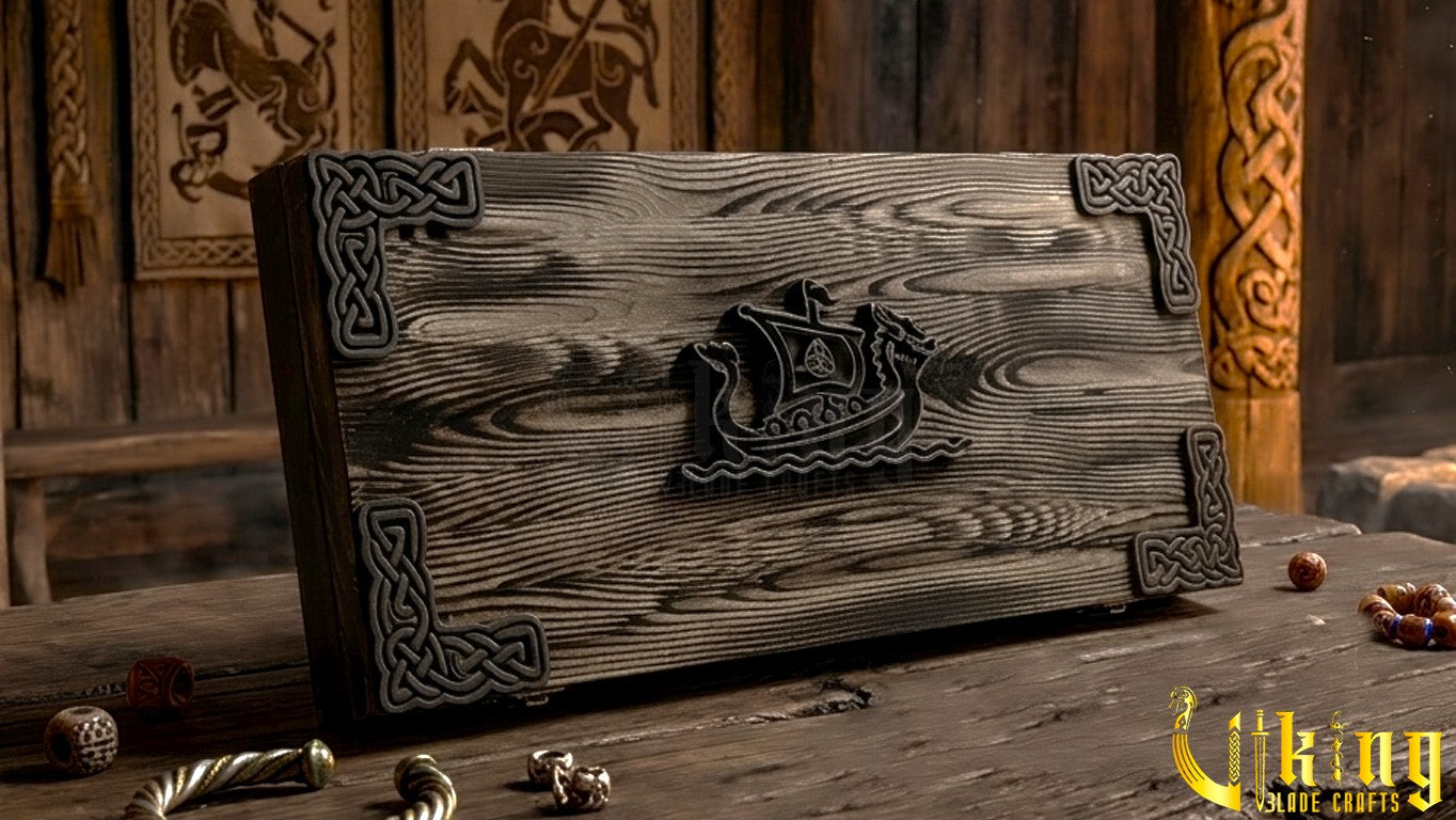 Hand Forged Viking Axe Carved Wolf Handle With Gift Wooden Box