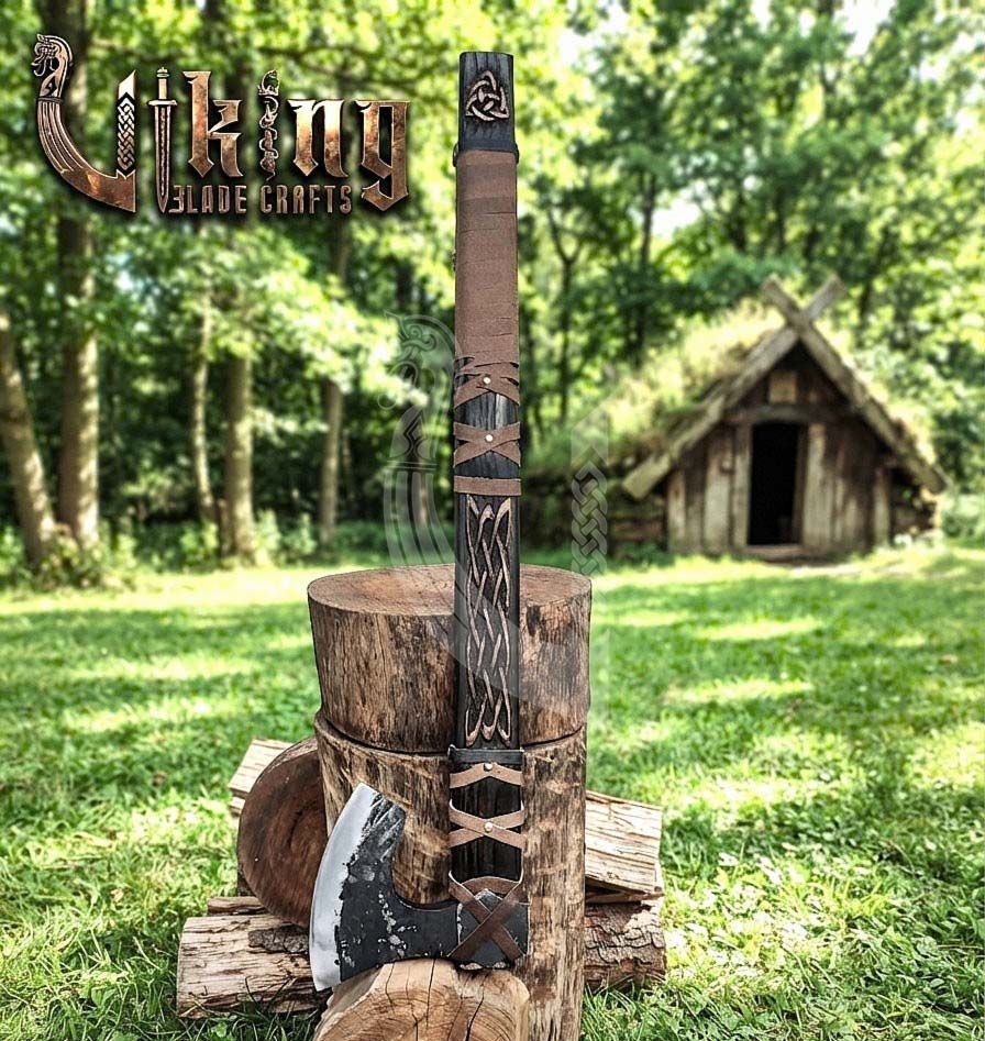 Ragnar-Inspired Viking Axe | Hand-Forged Knotwork Carved Ashwood