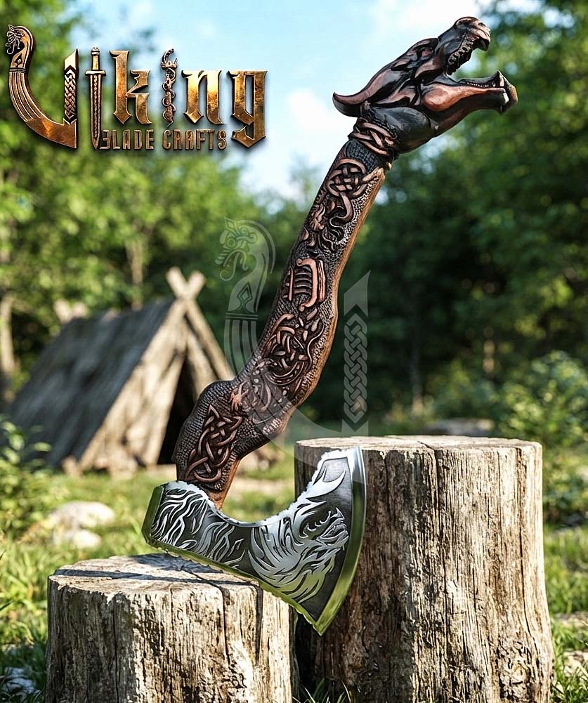 The Fáfnir Legacy 23" Hand-Forged 3D Carved Norse Dragon Axe