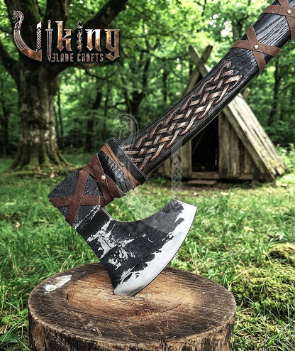 Jelling-Style Viking Bearded Axe 30" | Curved Carved Haft & Flat Poll