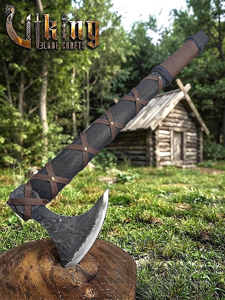 Ragnar-Inspired Viking Axe | Leather-Wrapped Bearded Axe