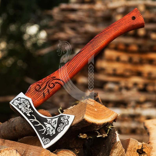 Handmade Deer Viking Axe –  Battle Axe with Ash Wood Handle & Leather Cover