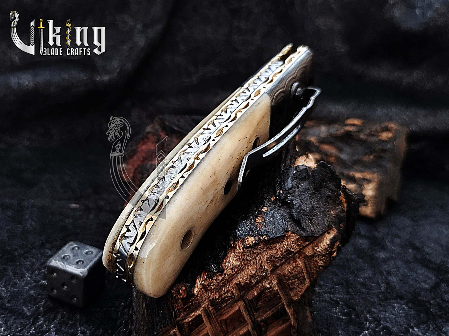 Handmade Damascus Steel Folding Pocket knife With Camel Bone Handle