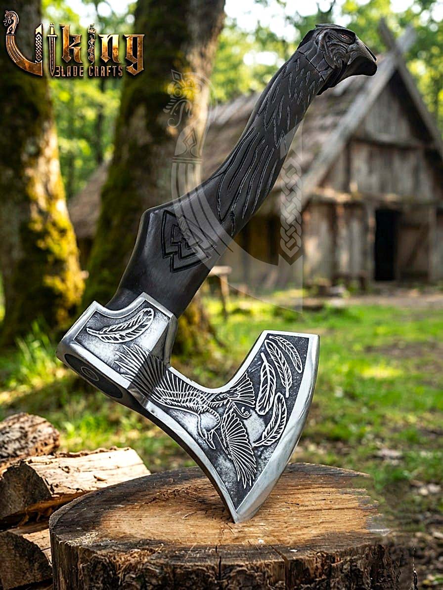 Odin Viking Axe | Raven Valknut Handle | Forged Steel