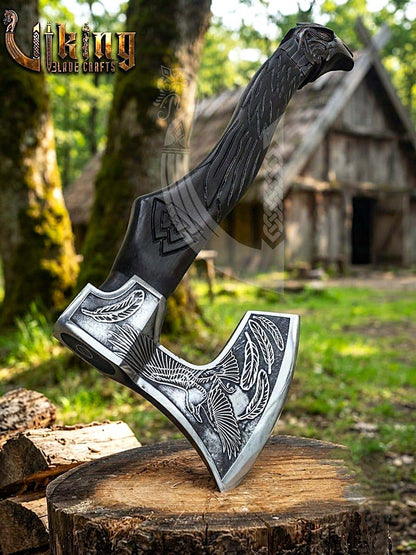 Odin Viking Axe | Raven Valknut Handle | Forged Steel