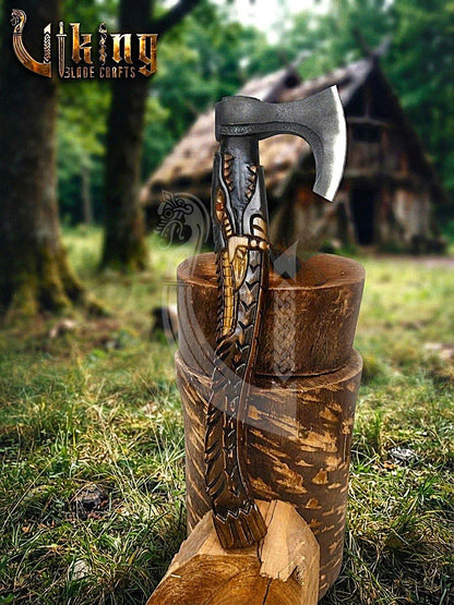Alligator Viking Axe | Hand Carved Handle | Forged Steel