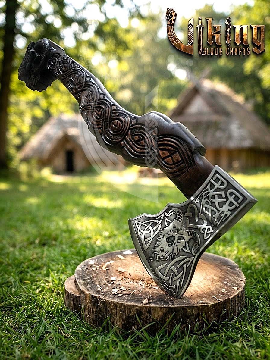 Viking Goat Axe | Hand Carved Geit Handle | Forged Steel