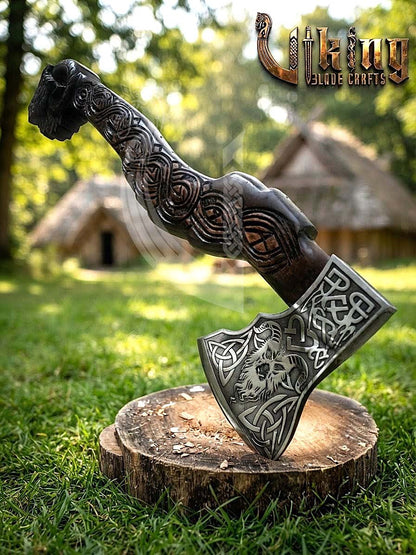 Viking Goat Axe | Hand Carved Geit Handle | Forged Steel