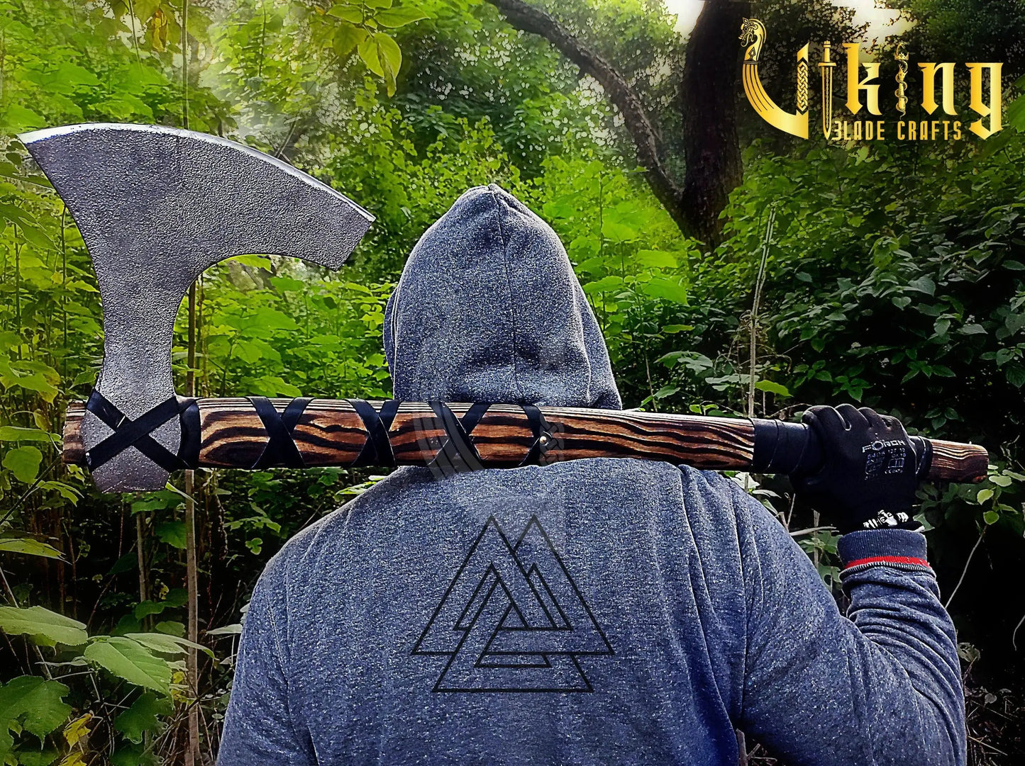 Handmade 36" Long Viking Battle Axe – High Carbon Steel Blade & Carved Raven Shield Viking_Blade_Crafts