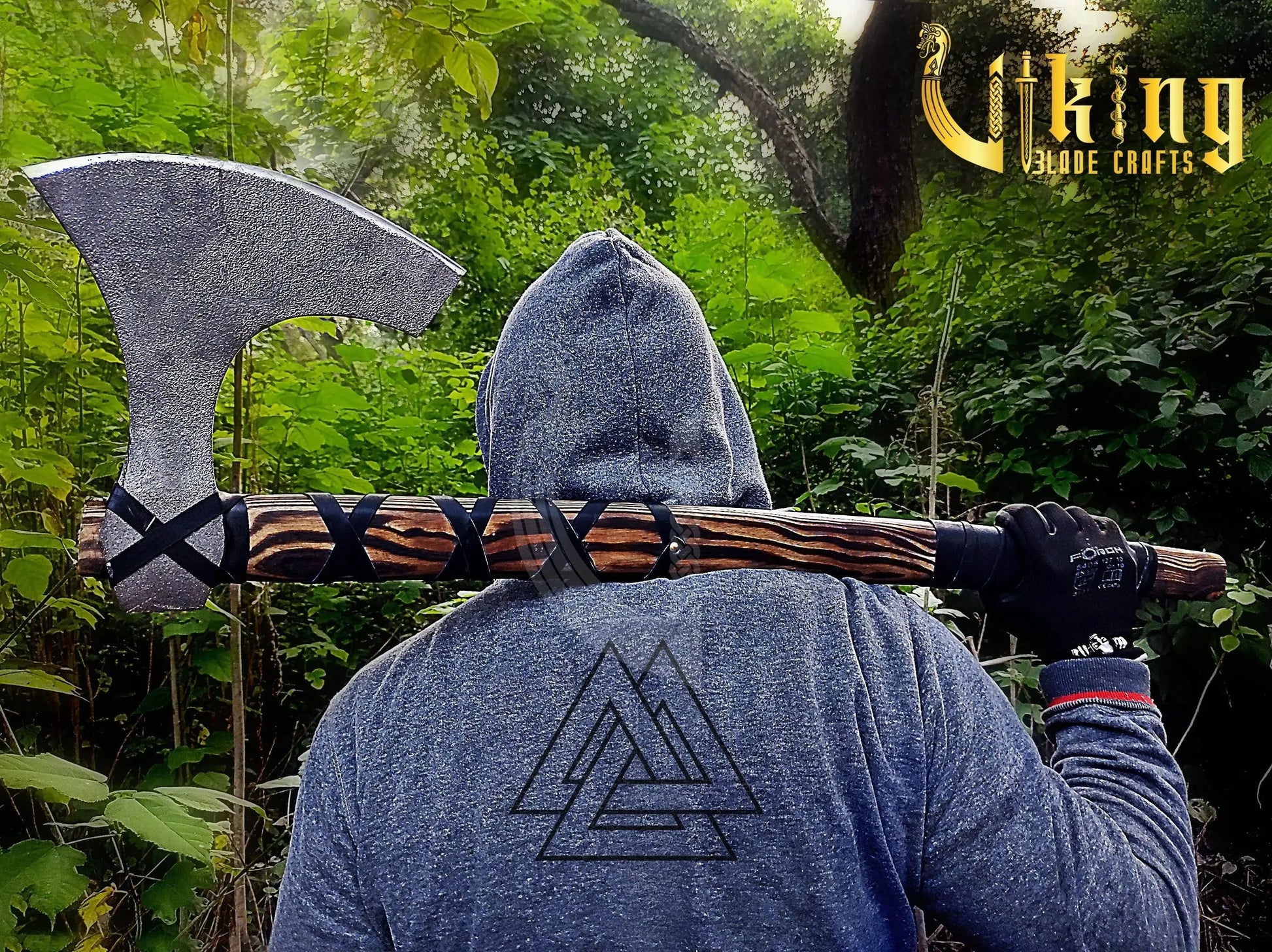 Handmade 36" Long Viking Battle Axe – High Carbon Steel Blade & Carved Raven Shield Viking_Blade_Crafts