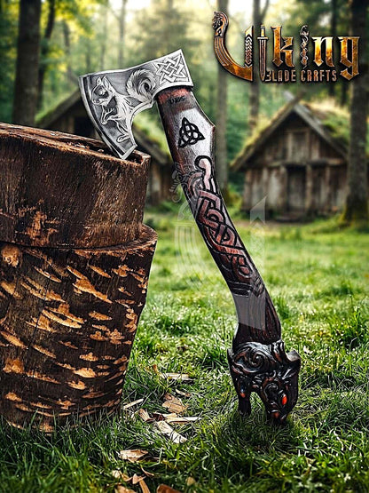 Ratatoskr Viking Axe | Hand Carved Handle | Forged Steel