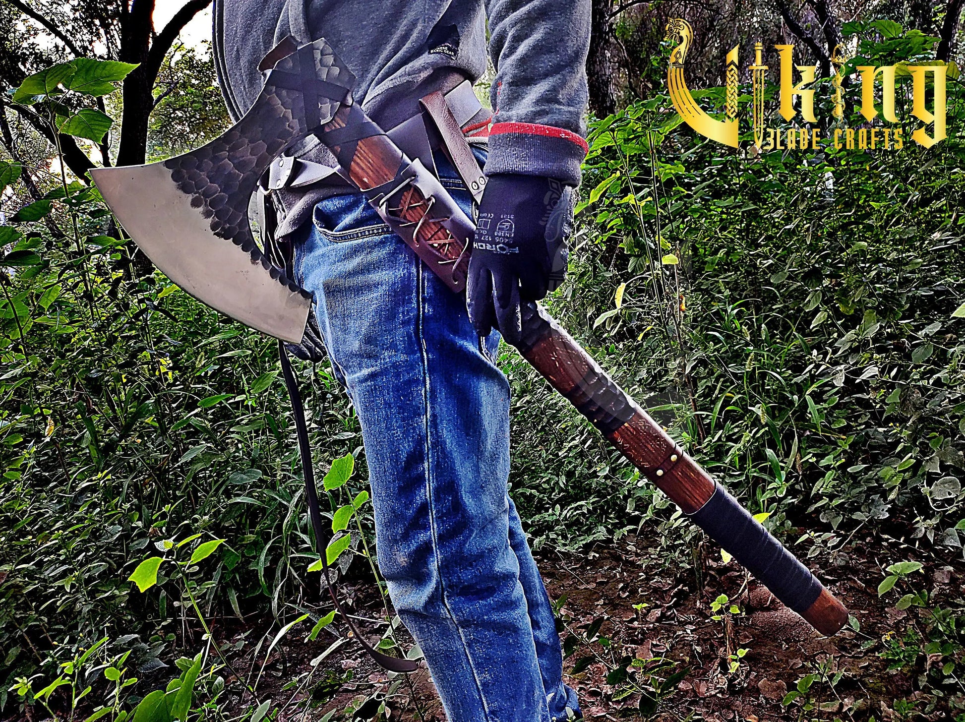 Hand-Forged 36" Viking Battle Axe & Carved Raven Shield Set Viking_Blade_Crafts