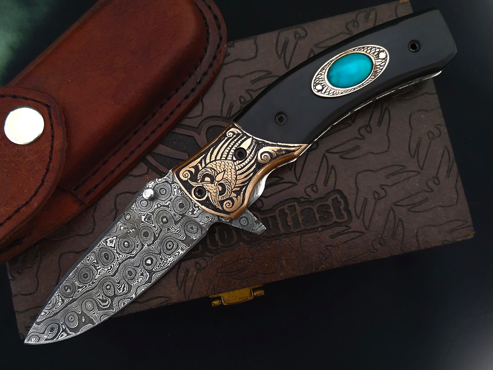 Handmade Damascus Pocket Knife – Celtic‑Norse Owl Theme Carved Handle - Viking Blade Crafts