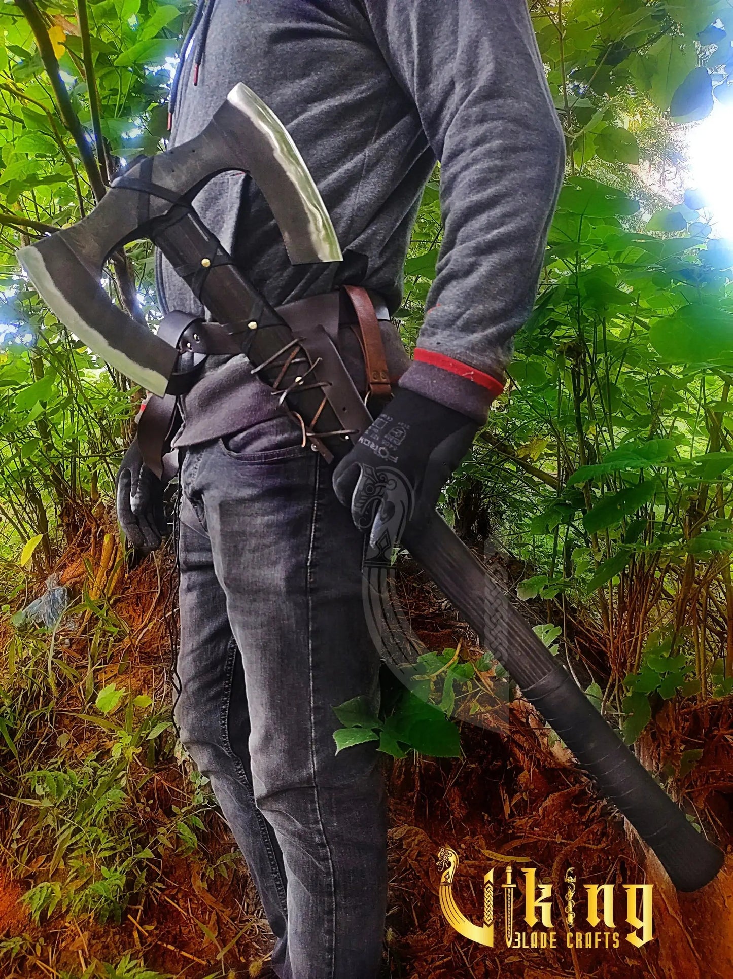 Handmade Double Head 36" Viking Axe & Carved Raven Shield – Norse Battle Set Viking_Blade_Crafts