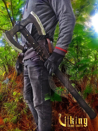 Handmade Double Head 36" Viking Axe & Carved Raven Shield – Norse Battle Set Viking_Blade_Crafts