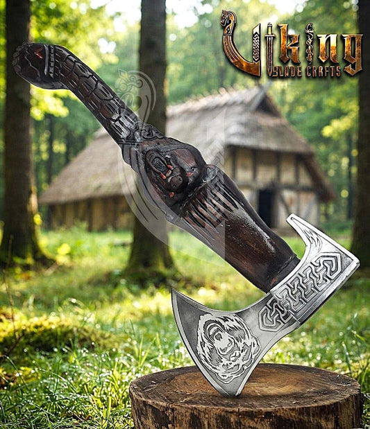 Viking Bear Axe | Hand Carved Handle | Forged Steel | Bjorn