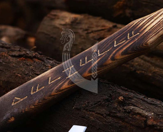 Viking Axe – Runes Carved Handle Battle Axe with Leather Sheath