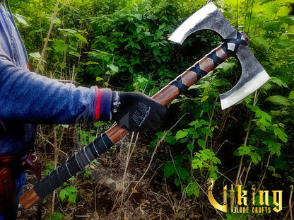 Forged 30" Double Edge Viking Axe with Valknut & Viking Runes Shield Viking_Blade_Crafts