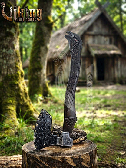 Odin Viking Axe | Raven Valknut Handle | Forged Steel