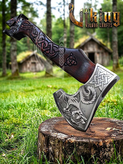 Ratatoskr Viking Axe | Hand Carved Handle | Forged Steel