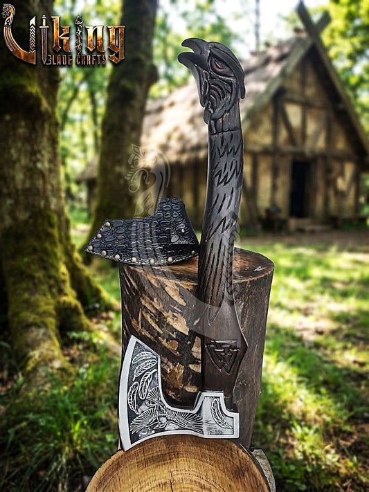 Odin Viking Axe | Raven Valknut Handle | Forged Steel