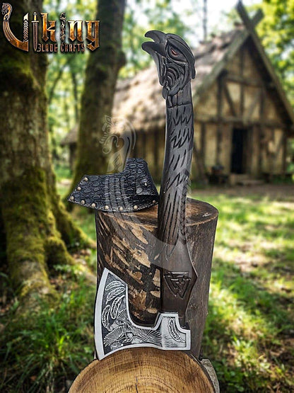 Odin Viking Axe | Raven Valknut Handle | Forged Steel