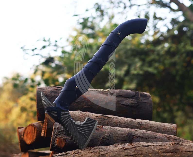 Handmade Viking Axe – Black Wrapped Handle Battle Axe with Leather Cover