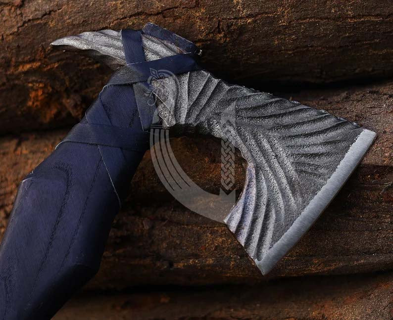 Handmade Viking Axe – Black Wrapped Handle Battle Axe with Leather Cover