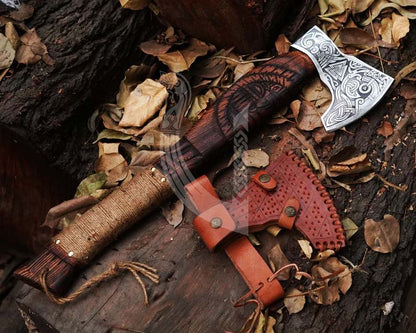 Handmade High Carbon Steel Viking Axe – Battle Ready with Leather Cover