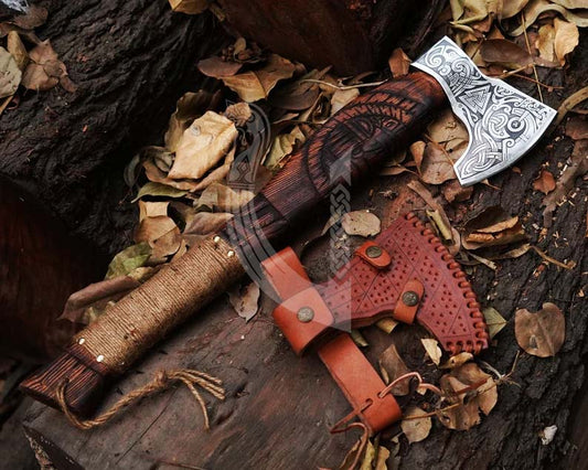 Handmade High Carbon Steel Viking Axe – Battle Ready with Leather Cover