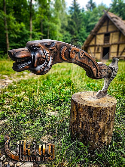 Fenrir Norse Axe | Hand Carved Wolf Handle | Forged Steel