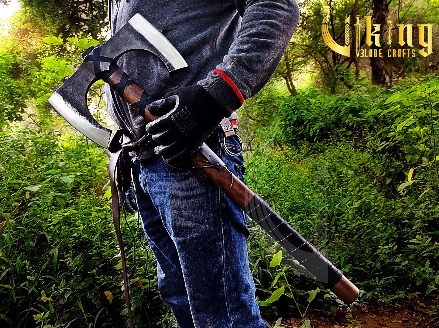 Forged 30" Double Edge Viking Axe with Valknut & Viking Runes Shield Viking_Blade_Crafts