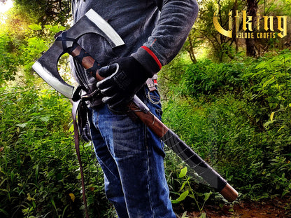 Forged 30" Double Edge Viking Axe with Valknut & Viking Runes Shield Viking_Blade_Crafts