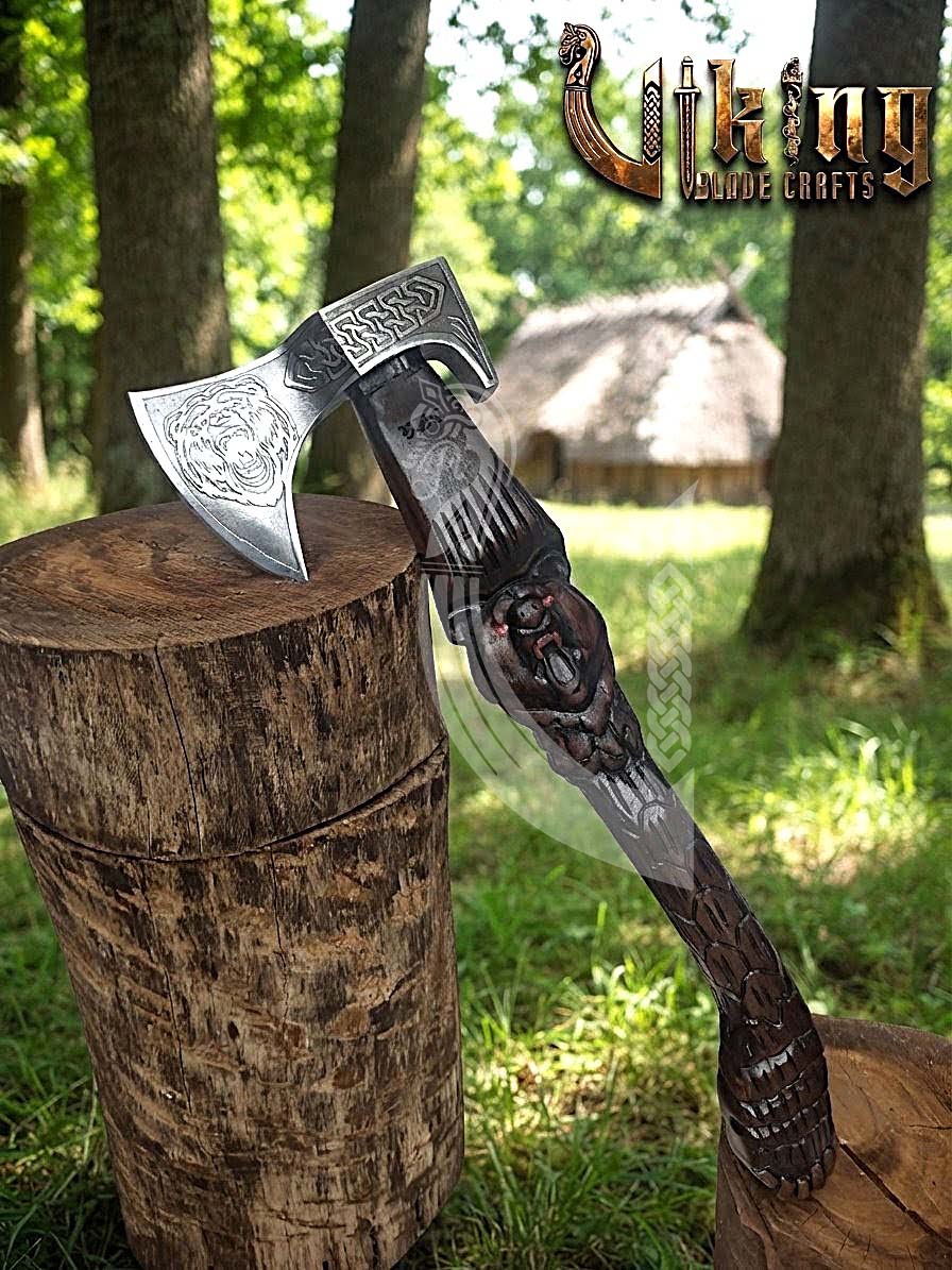 Viking Bear Axe | Hand Carved Handle | Forged Steel | Bjorn