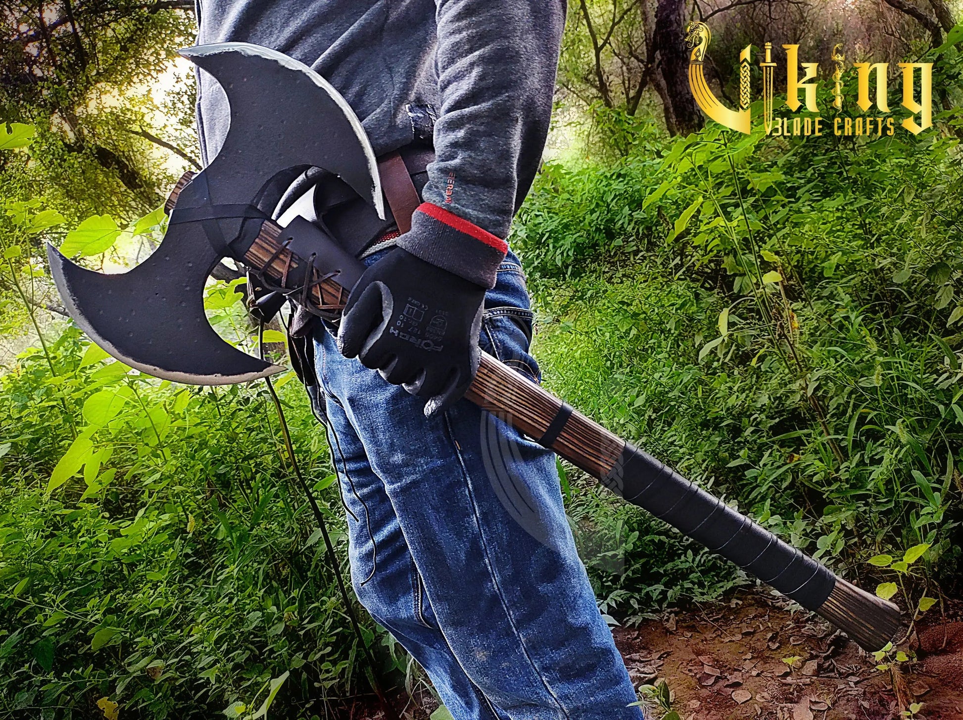 Viking Warrior Set: 33" Double-Headed Axe & Rune-Engraved Valknut Shield Viking_Blade_Crafts