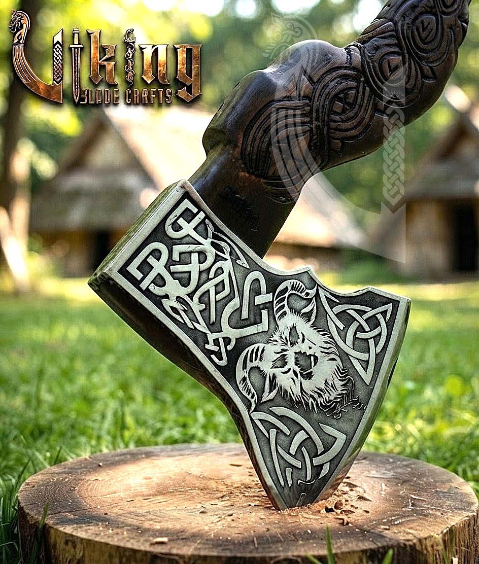 Viking Goat Axe | Hand Carved Geit Handle | Forged Steel