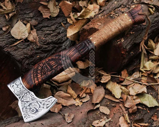 Handmade High Carbon Steel Viking Axe – Battle Ready with Leather Cover