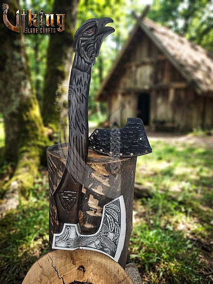Odin Viking Axe | Raven Valknut Handle | Forged Steel