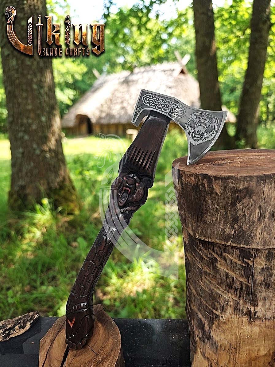 Viking Bear Axe | Hand Carved Handle | Forged Steel | Bjorn