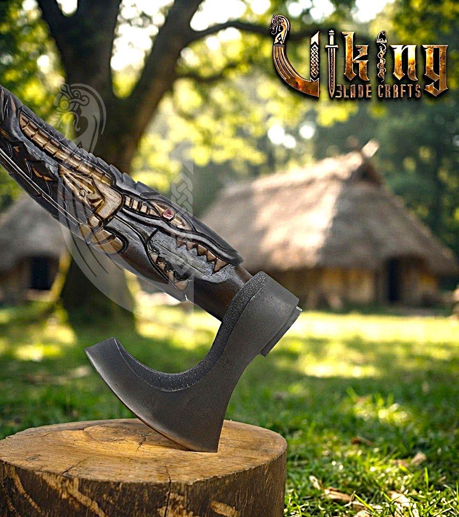 Alligator Viking Axe | Hand Carved Handle | Forged Steel