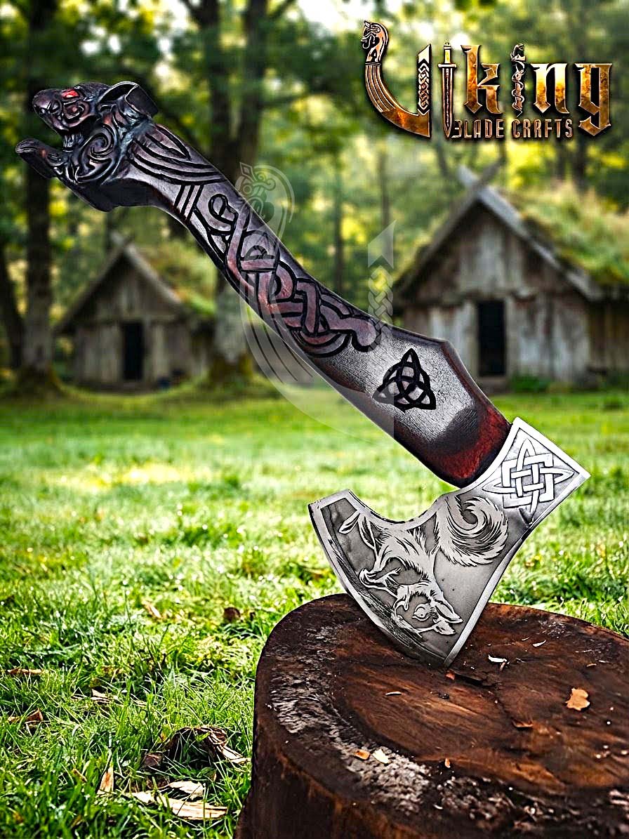 Ratatoskr Viking Axe | Hand Carved Handle | Forged Steel